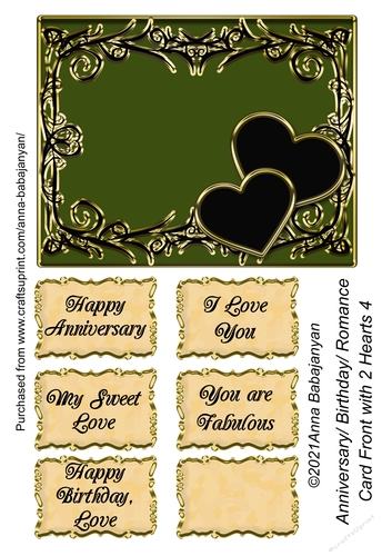 Anniversary Birthday Romance Card Front with 2 Hearts 4