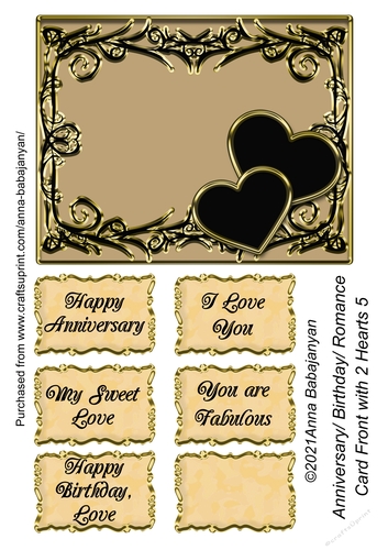 Anniversary Birthday Romance Card Front with 2 Hearts 5