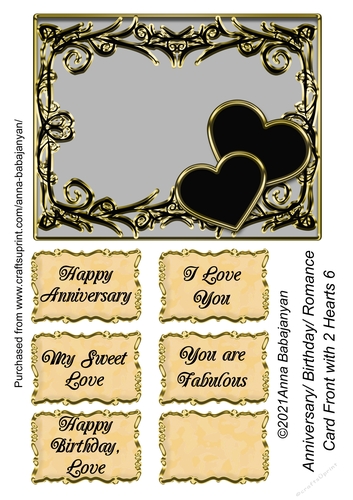 Anniversary Birthday Romance Card Front with 2 Hearts 6