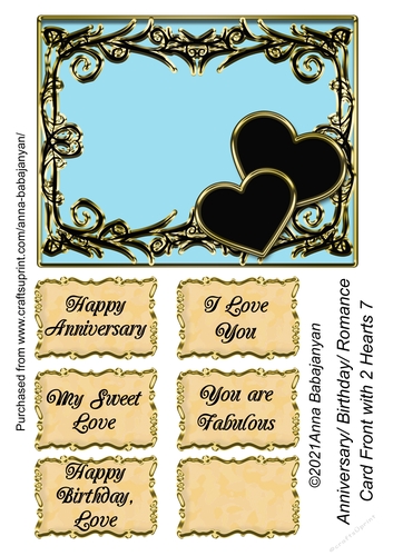 Anniversary Birthday Romance Card Front with 2 Hearts 7