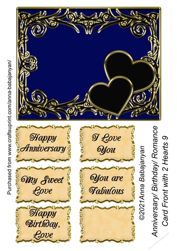 Anniversary Birthday Romance Card Front with 2 Hearts 9