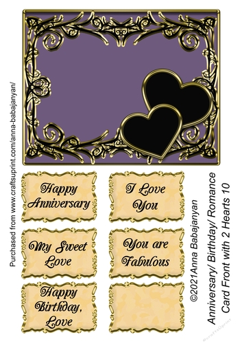 Anniversary Birthday Romance Card Front with 2 Hearts 10