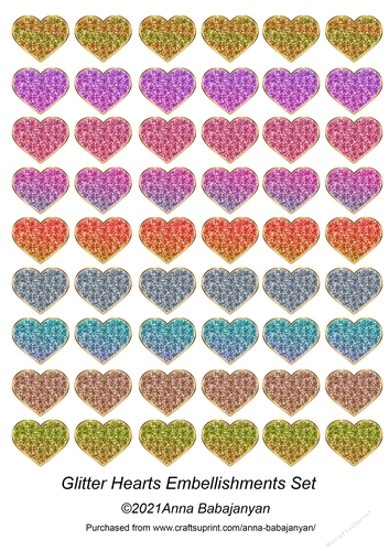 Glitter Hearts Embellishments Set