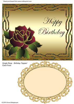 Single Rose Birthday Topper / Card Front