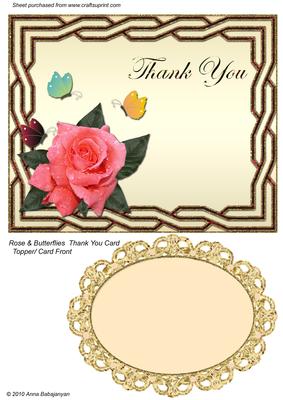 Rose & Butterflies Thank You Card Topper / Card Front