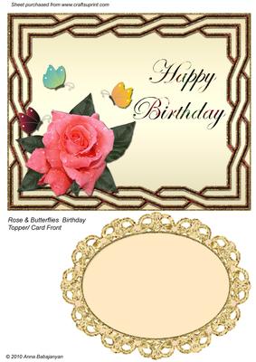 Rose & Butterflies Birthday Topper / Card Front