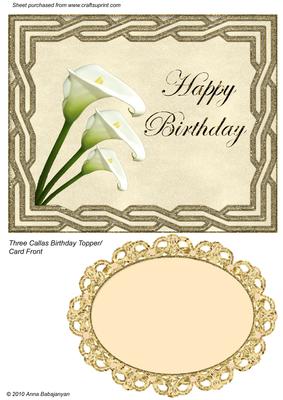 Three Callas Birthday Topper / Card Front