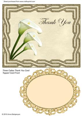 Three Callas Thank You Card Topper / Card Front