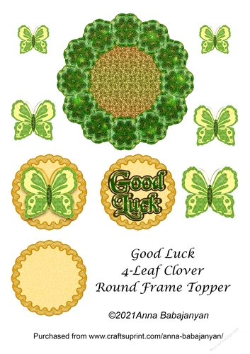 Good Luck 4-Leaf Clover Round Frame Topper