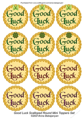 Good Luck Scalloped Round Mini Toppers Set