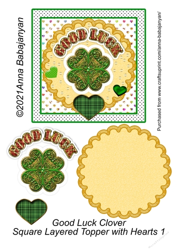 Good Luck Clover Square Layered Topper with Hearts 1