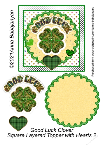 Good Luck Clover Square Layered Topper with Hearts 2