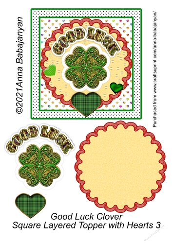 Good Luck Clover Square Layered Topper with Hearts 3