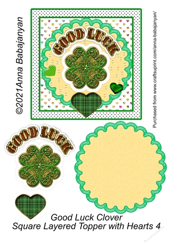 Good Luck Clover Square Layered Topper with Hearts 4