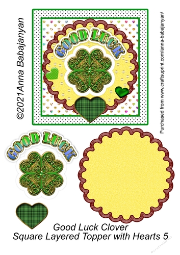 Good Luck Clover Square Layered Topper with Hearts 5