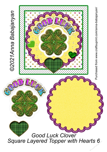 Good Luck Clover Square Layered Topper with Hearts 6