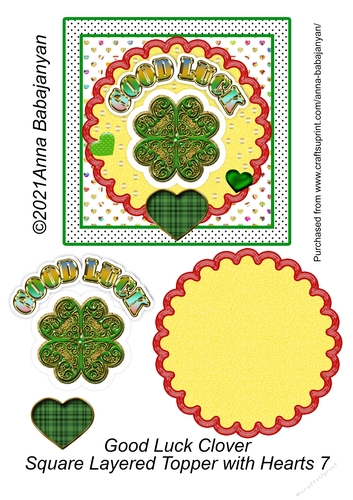 Good Luck Clover Square Layered Topper with Hearts 7