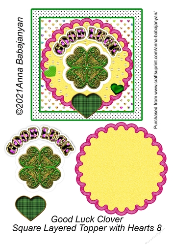 Good Luck Clover Square Layered Topper with Hearts 8