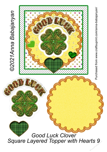 Good Luck Clover Square Layered Topper with Hearts 9