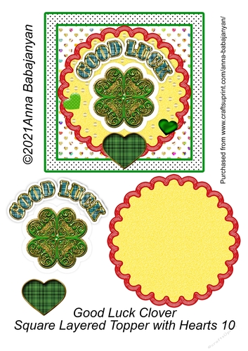 Good Luck Clover Square Layered Topper with Hearts 10