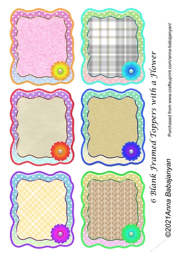 6 Blank Framed Toppers with a Flower