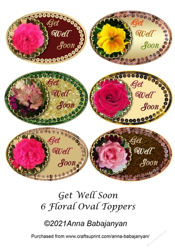 Get Well Soon 6 Floral Oval Toppers