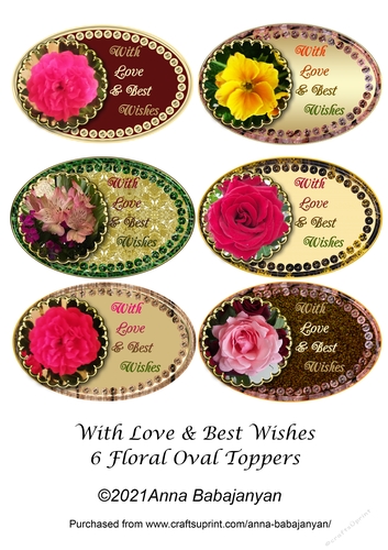 With Love & Best Wishes 6 Floral Oval Toppers