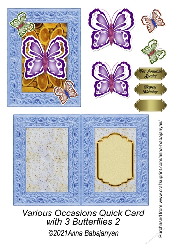 Various Occasions Quick Card with 3 Butterflies 2