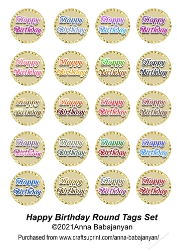 Happy Birthday Round Tags Set