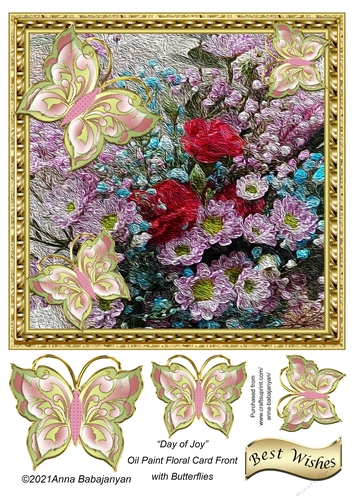 Day of Joy Oil Paint Floral Card Front with Butterflies