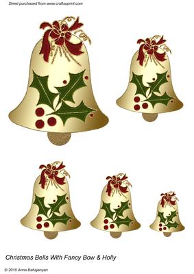Christmas Bells with Fancy Bow & Holly