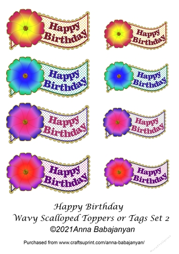 Happy Birthday Wavy Scalloped Toppers or Tags Set 2