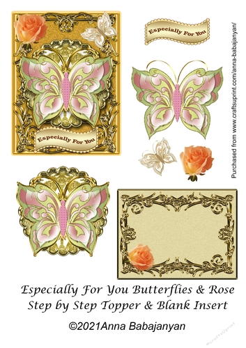 Especially For You Butterflies & Rose Step by Step Topper & Blank Insert