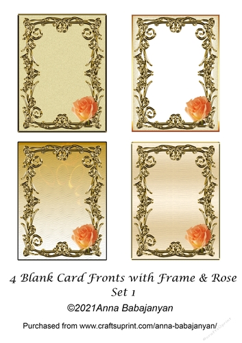 4 Blank Card Fronts with Frame & Rose Set 1