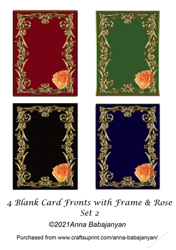 4 Blank Card Fronts with Frame & Rose Set 2