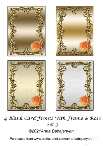 4 Blank Card Fronts with Frame & Rose Set 3