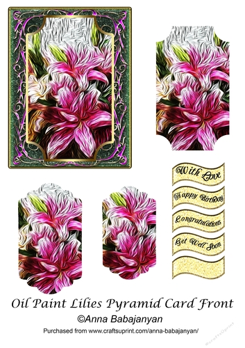 Oil Paint Lilies Pyramid Card Front