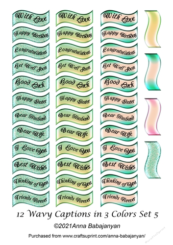 12 Wavy Captions in 3 Colors Set 5
