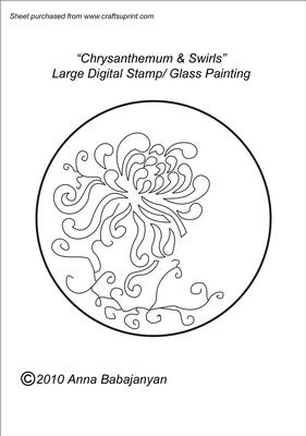 Chrysanthemum & Swirls Large Digital Stamp