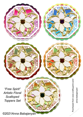 Free Spirit Artistic Floral Scalloped Toppers Set