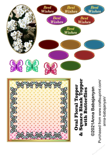 Oval Floral Topper & Square Blank Topper with Butterflies