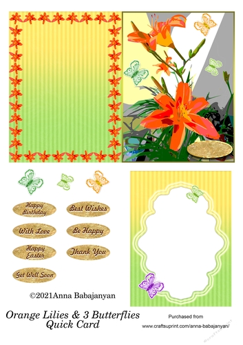 Orange Lilies & 3 Butterflies Quick Card