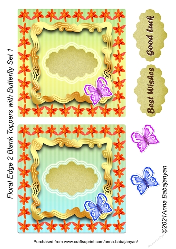 Floral Edge 2 Blank Toppers with Butterfly Set 1