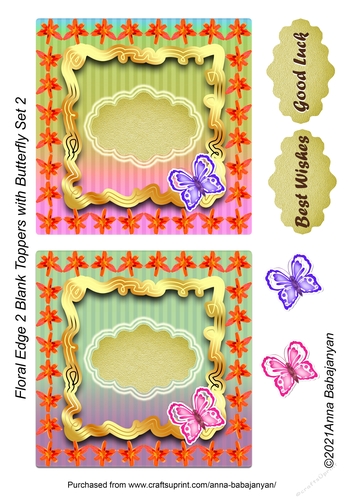 Floral Edge 2 Blank Toppers with Butterfly Set 2