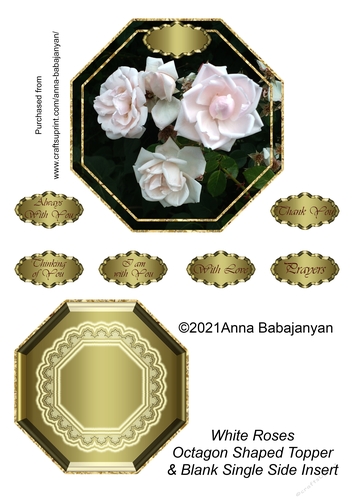 White Roses Octagon Shaped Topper & Blank Single Side Insert