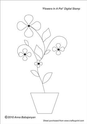 Flowers in a Pot Digital Stamp Glass Painting