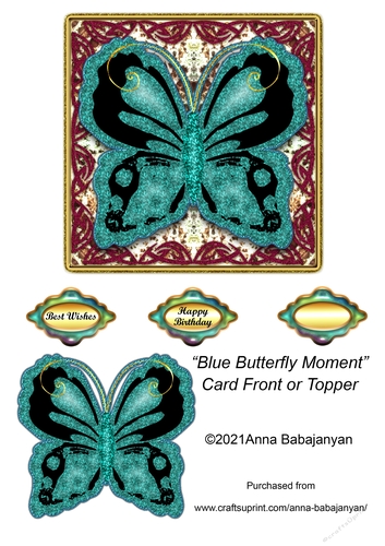 Blue Butterfly Moment Card Front or Topper