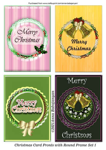 Christmas Card Fronts with Round Frame Set 1