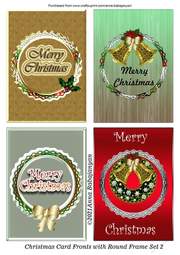 Christmas Card Fronts with Round Frame Set 2