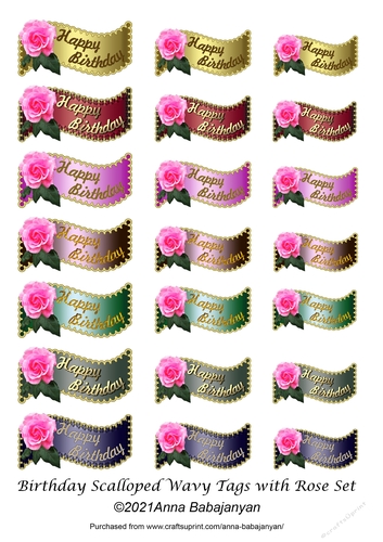 Birthday Scalloped Wavy Tags with Rose Set